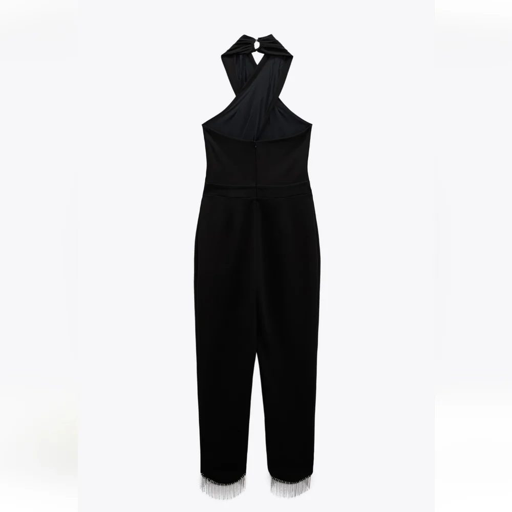 Zara fringe long jumpsuit black Size S